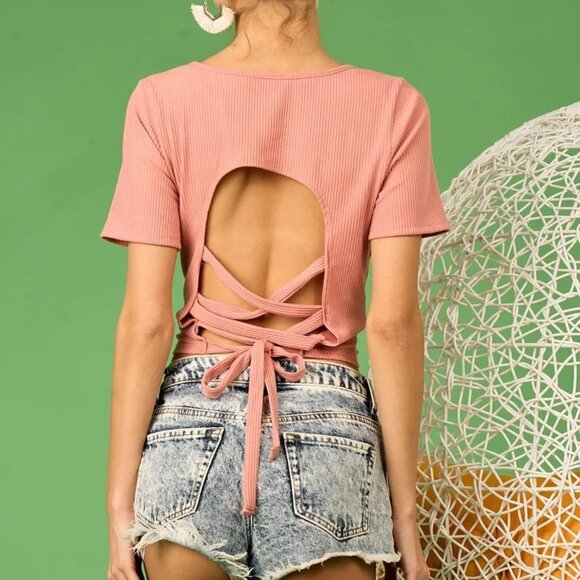 ✨NWT BiBi Rib Knit with Back Cross and Tied Detailed Top - Picture 14 of 16